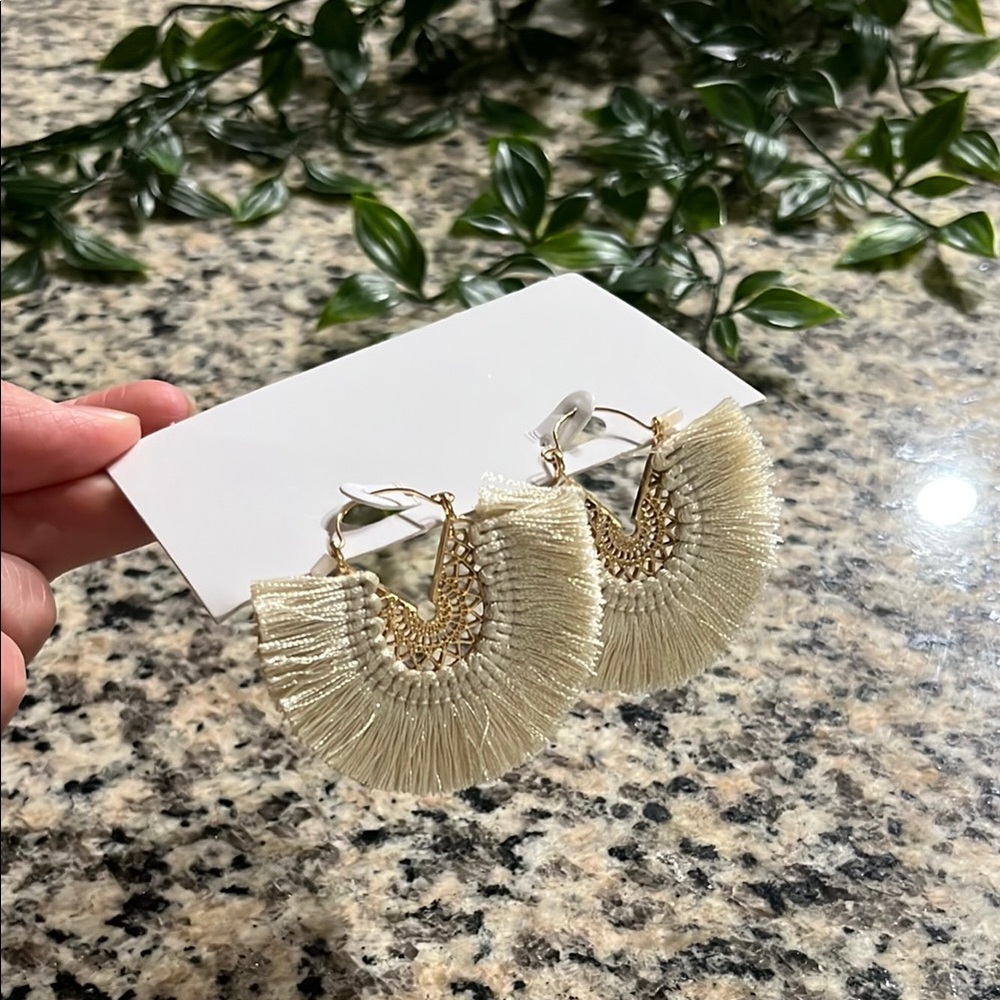 Elegant Cream Tassel Earrings